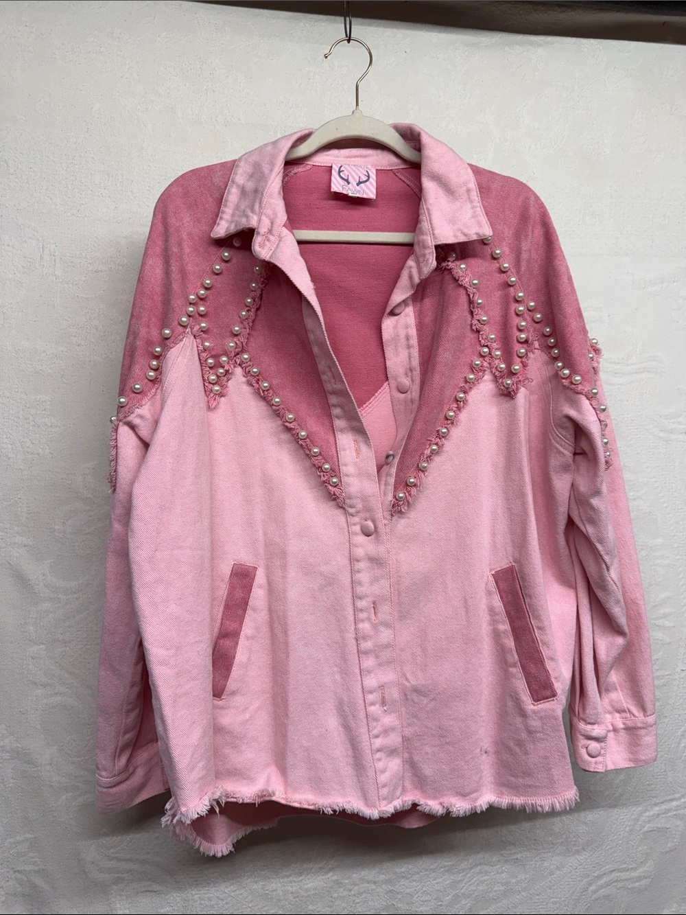 Women's Pink Pearl-Embellished Jacket
